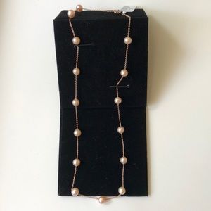 Rose gold and pink pearl station necklace